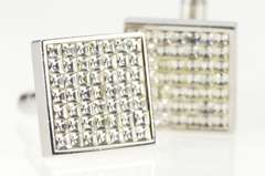 Sterling Silver Ermenegildo Zegna Square Cubic Zirconia Cuff Links