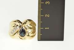14K Yellow Gold Retro Pear Sapphire Diamond Wavy Statement Ring