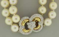 Unforgettable Double Strand Necklace w Pave Diamond Clasp