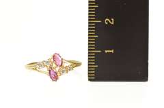 14K Yellow Gold Marquise Ruby Diamond Two Stone Bypass Ring