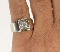 14K White Gold 0.58 Ct Men's Diamond Solitaire Squared Wedding Ring