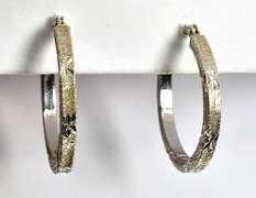 Etched White Gold Hoop Earrings