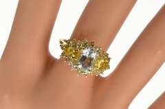 14K Yellow Gold Blue Topaz Pear Citrine CZ Halo Statement Ring