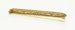 14K White Gold Art Deco Diamond Enamel Flower Filigree Bar Pin/Brooch