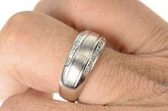 10K White Gold Men's Princess Diamond Channel Wedding Band Ring