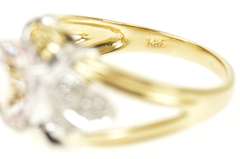 14K Yellow Gold Pink Topaz Diamond Leaf Cluster Statement Ring