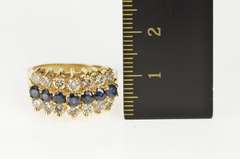14K Yellow Gold 2.10 Ctw Tiered Sapphire Diamond Squared Ring