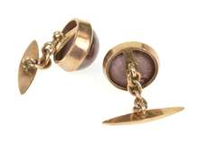 14K Yellow Gold Men's Oval Natural Star Ruby Cabochon Chain Cuff Links