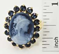 Stunning 14K Modern Laser-Cut Cameo & Sapphire Ring