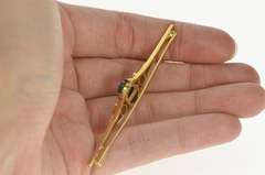 18K Yellow Gold Victorian Oval Bloodstone Diamond Bar Pin/Brooch