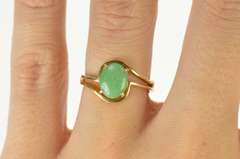 14K Yellow Gold Retro Oval Turquoise Wavy Freeform Statement Ring