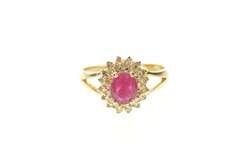 14K Yellow Gold 1.22 Ctw Oval Ruby Diamond Halo Engagement Ring