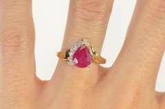 14K Yellow Gold 2.69 Ctw Pear Natural Ruby Diamond Engagement Ring