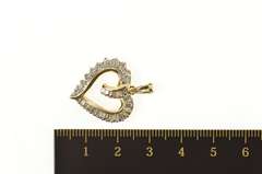10K Yellow Gold 0.68 Ctw Baguette Diamond Curvy Heart Love Pendant