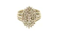 10K Yellow Gold Marquise Diamond Cluster Classic Statement Ring