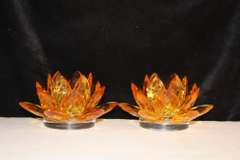 Crystal Gold Lotus Candleholder - Set of 2