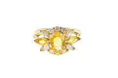 14K Yellow Gold 1.50 Ctw Citrine Diamond Halo Engagement Ring