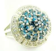 Big Blue Tourmaline & White Topaz Sterling Ring, 11
