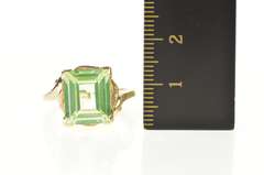 10K Yellow Gold Emerald Cut Lemon Lime Quartz Cocktail Ring