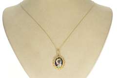 14K Yellow Gold French Ornate Ceramic Lady Portrait Pendant