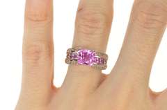 10K White Gold Princess Syn. Pink Sapphire Diamond Statement Ring