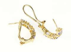 14K Yellow Gold Oval Tanzanite Diamond Inset Semi Hoop Earrings