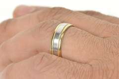 18K Yellow Gold 6.2mm Squared Two Tone Men's Wedding Band Ring