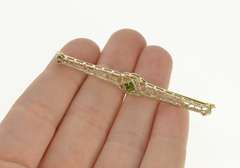 14K White Gold Princess Peridot Art Deco Filigree Bar Pin/Brooch