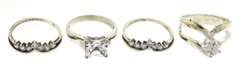 Set of 4 Sterling Silver CZ Rings