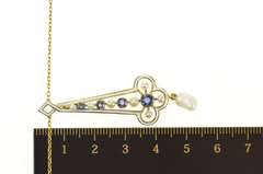 14K Yellow Gold Victorian Sapphire Pearl Enamel Drop Necklace