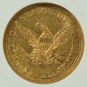 Ultra Rare Virtual Mint State 1859 US $5 Liberty Gold Piece. NGC AU55
