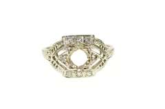18K White Gold Art Deco Ornate Diamond Engagement Setting Ring