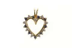 14K Yellow Gold 0.72 Ctw Diamond Sapphire Classic Heart Pendant