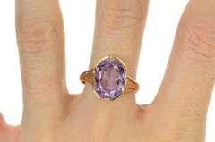 14K Yellow Gold Victorian Amethyst Oval Ornate Cocktail Ring