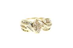 10K Yellow Gold Marquise Diamond Cluster Bypass Simple Ring