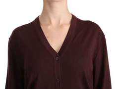 DOLCE & GABBANA  Maroon V-neck Cardigan Top Virgin Wool Sweater