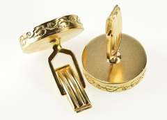 14K Yellow Gold Ornate Round Floral Grape Bunch Design Cuff Links