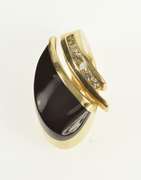 14K Yellow Gold Ornate Black Onyx Diamond Channel Slide Pendant