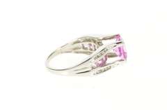 10K White Gold Princess Syn. Pink Sapphire Diamond Statement Ring