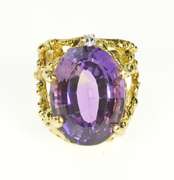 14K Yellow Gold Massive Amethyst Diamond Abstract Cocktail Ring