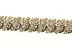 14K Yellow Gold 1.74 Ctw Diamond Cluster Wavy Link Tennis Bracelet