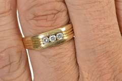 14K Yellow Gold Classic Men's Diamond Grooved Wedding Band Ring