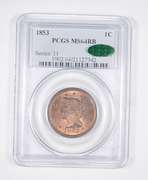 MS64 RB CAC 1853 Braided Hair Large Cent - Graded PCGS