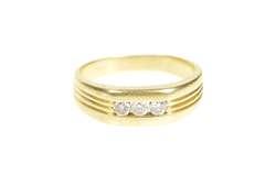 14K Yellow Gold Classic Men's Diamond Grooved Wedding Band Ring