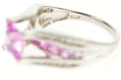 10K White Gold Princess Syn. Pink Sapphire Diamond Statement Ring