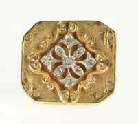 14K Yellow Gold Antique Diamond Scroll Slide Bracelet Charm/Pendant