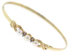Pretty 14kt YG Pearl and Diamond Accent Bangle Bracelet