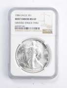 MS69 1986 American Silver Eagle - Error - Obverse Struck Thru - NGC