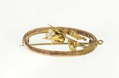 10K Yellow Gold Victorian 3D Pearl Flower Etched Oval Pin/Brooch