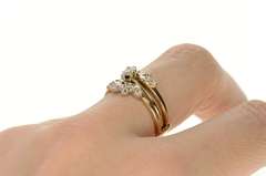 14K Yellow Gold Retro Diamond Engagement Bridal Set Ring